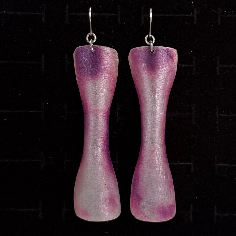 Interesting long bohemian purple, pierced dangle earrings